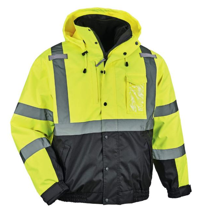 Ergodyne 8381 Lime HighVis Reflective Bomber with ZipOut Black Fleece